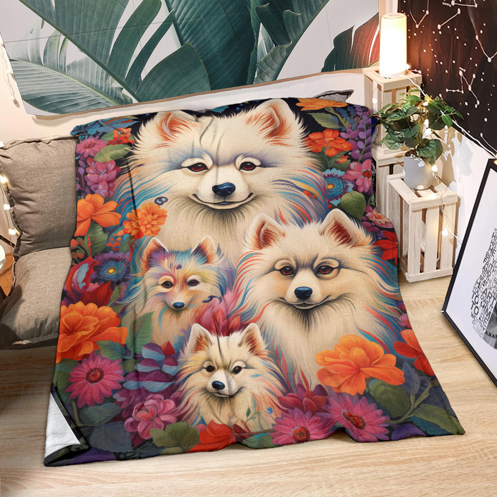 American Eskimo Blanket, Trippy Psychedelics American Eskimo Fleece Blanket, American Eskimo Throw Blanket, American Eskimo Gifts