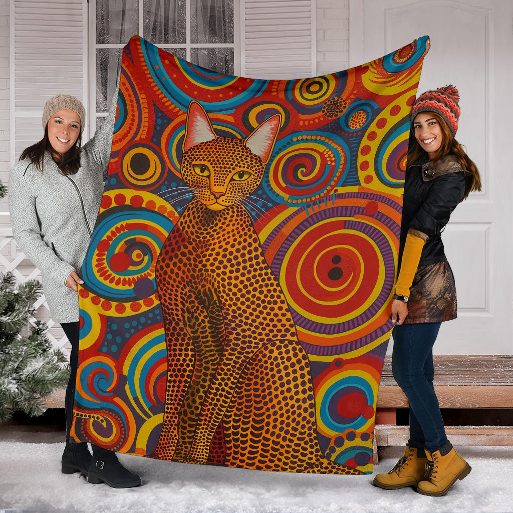 Egyptian Mau cat Blanket, Trippy Psychedelics Egyptian Mau cat Fleece Blanket, Egyptian Mau cat Throw Blanket, Egyptian Mau cat Gifts