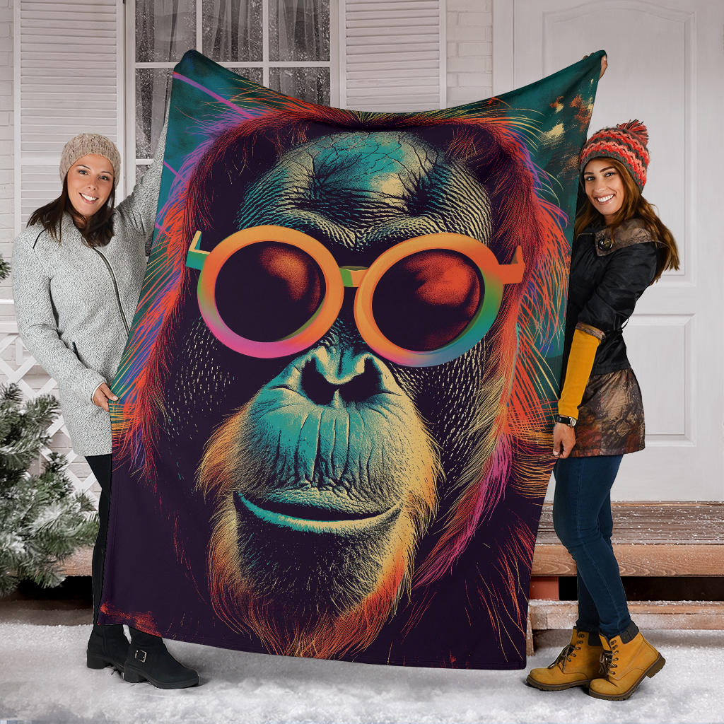 Orangutan animal Blanket, Trippy Psychedelics Orangutan animal Fleece Blanket, Orangutan animal Throw Blanket, Orangutan animal Gifts