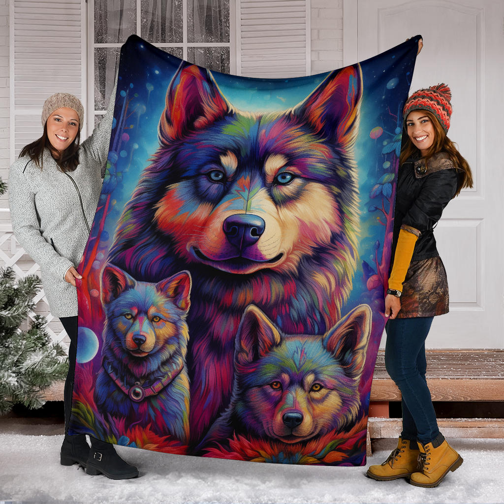 Norwegian Elkhound Blanket, Trippy Psychedelics Norwegian Elkhound Fleece Blanket, Norwegian Elkhound Throw Blanket, Norwegian Elkhound Gifts