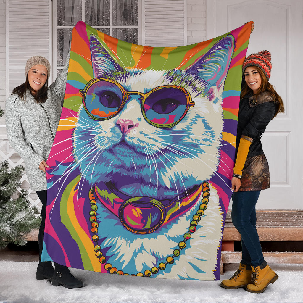 American Curl cat Blanket, Trippy Psychedelics American Curl cat Fleece Blanket, American Curl cat Throw Blanket, American Curl cat Gifts