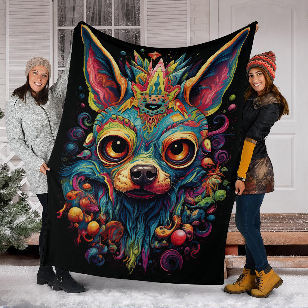 Trippy Psychedelics Chihuahua Blanket, Chihuahua Throw Blanket, Chihuahua Fleece Blanket, Chihuahua Gifts