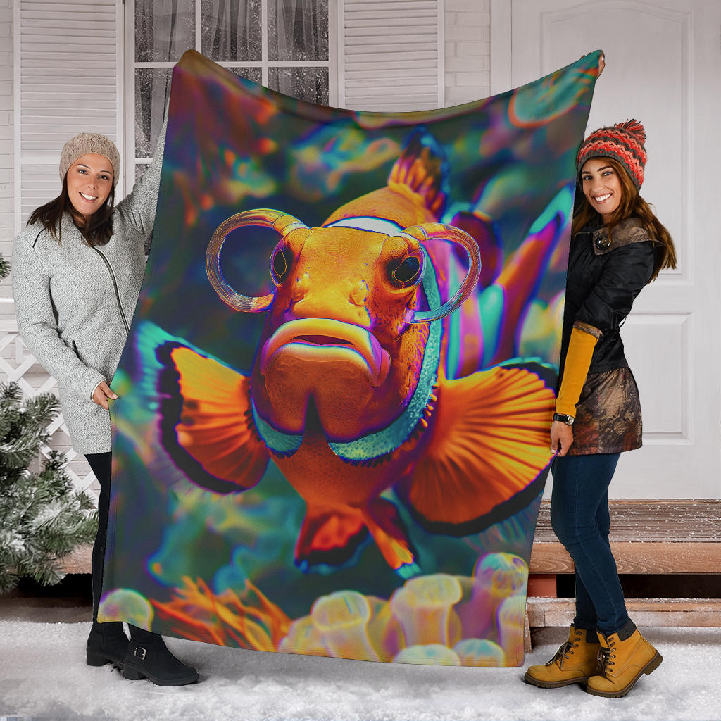 Clownfish Blanket, Trippy Psychedelics Clownfish Fleece Blanket, Clownfish Throw Blanket, Clownfish Gifts