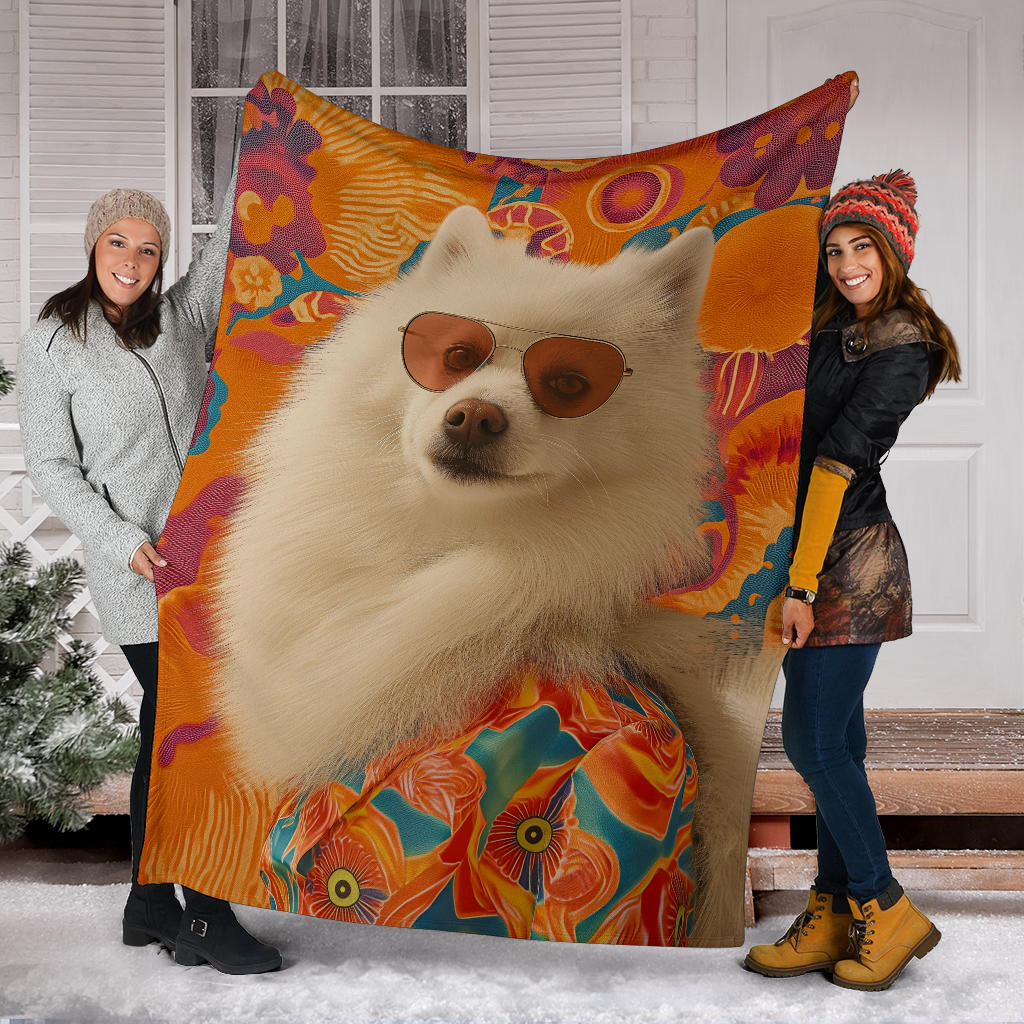 Japanese Spitz Blanket, Trippy Psychedelics Japanese Spitz Fleece Blanket, Japanese Spitz Throw Blanket, Japanese Spitz Gifts