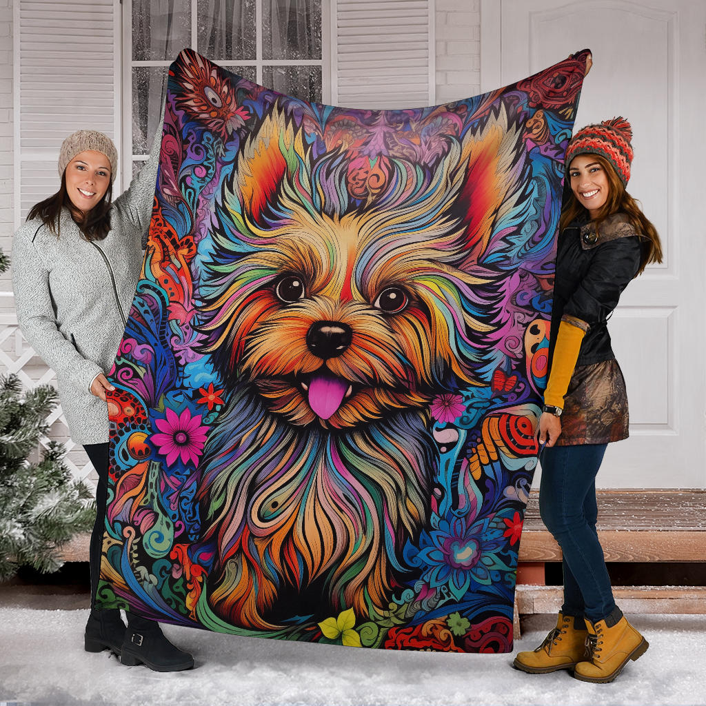 Trippy Psychedelics Yorkshire Terrier Blanket, Yorkshire Terrier Throw Blanket, Yorkshire Terrier Fleece Blanket, Yorkshire Terrier Gifts