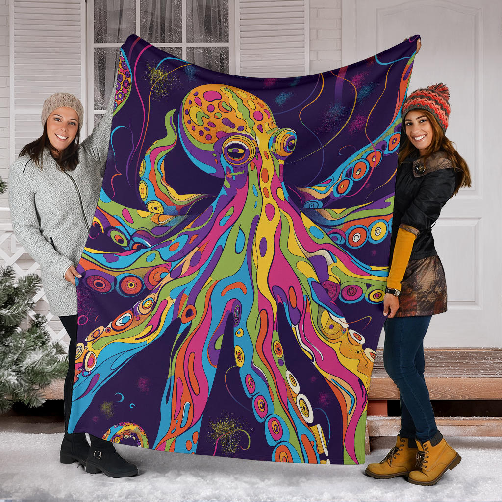 Octopus Blanket, Trippy Psychedelics Octopus Fleece Blanket, Octopus Throw Blanket, Octopus Gifts