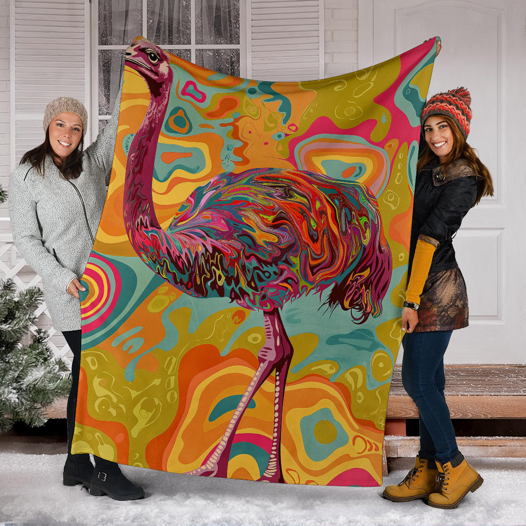 Ostrich Blanket, Trippy Psychedelics Ostrich Fleece Blanket, Ostrich Throw Blanket, Ostrich Gifts