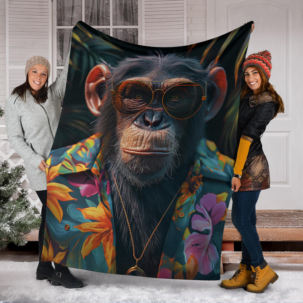 Chimpanzee Blanket, Trippy Psychedelics Chimpanzee Fleece Blanket, Chimpanzee Throw Blanket, Chimpanzee Gifts