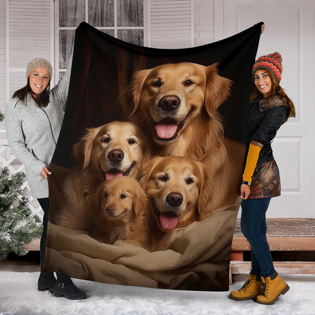 Golden Retriever Family Blanket, Golden Retriever Gifts, Golden Retriever Fleece Blanket