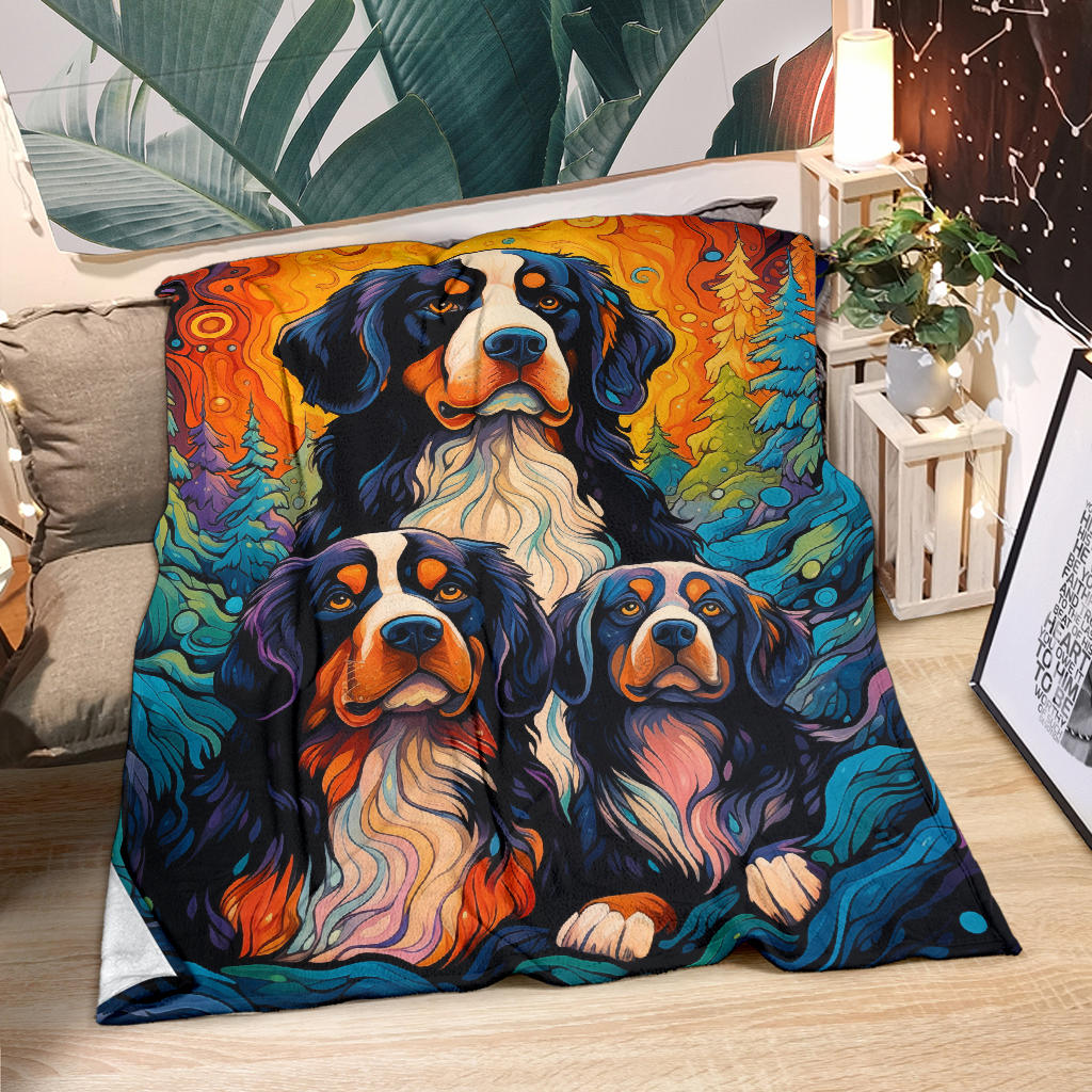 Bernese Mountain Blanket, Trippy Psychedelics Bernese Mountain Fleece Blanket, Bernese Mountain Throw Blanket, Bernese Mountain Gifts