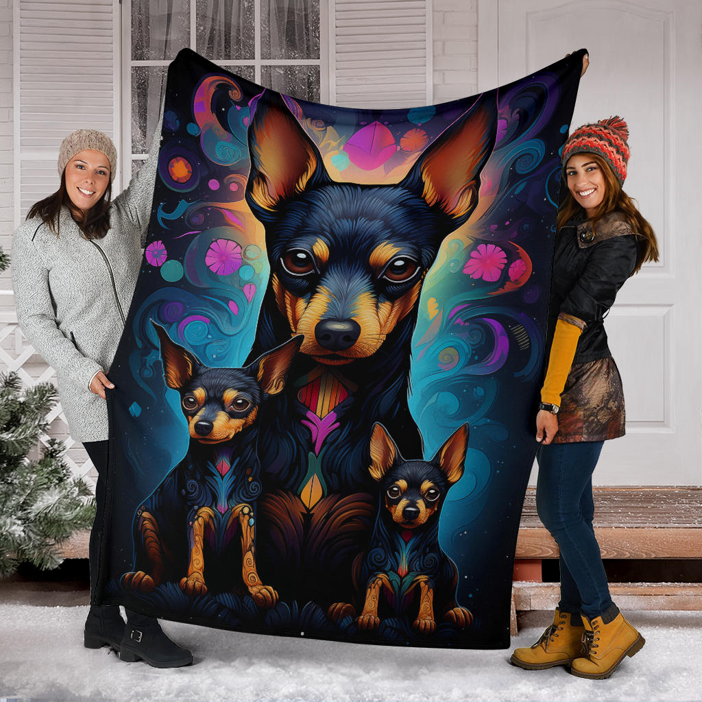 Miniature Pinscher Blanket, Trippy Psychedelics Miniature Pinscher Fleece Blanket, Miniature Pinscher Throw Blanket, Miniature Pinscher Gifts