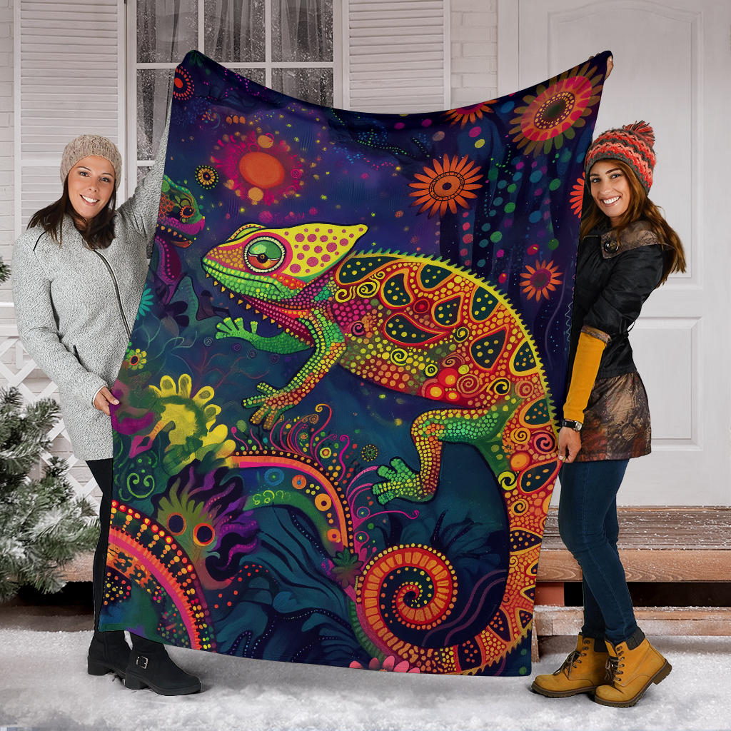 Chameleon Blanket, Trippy Psychedelics Chameleon Fleece Blanket, Chameleon Throw Blanket, Chameleon Gifts