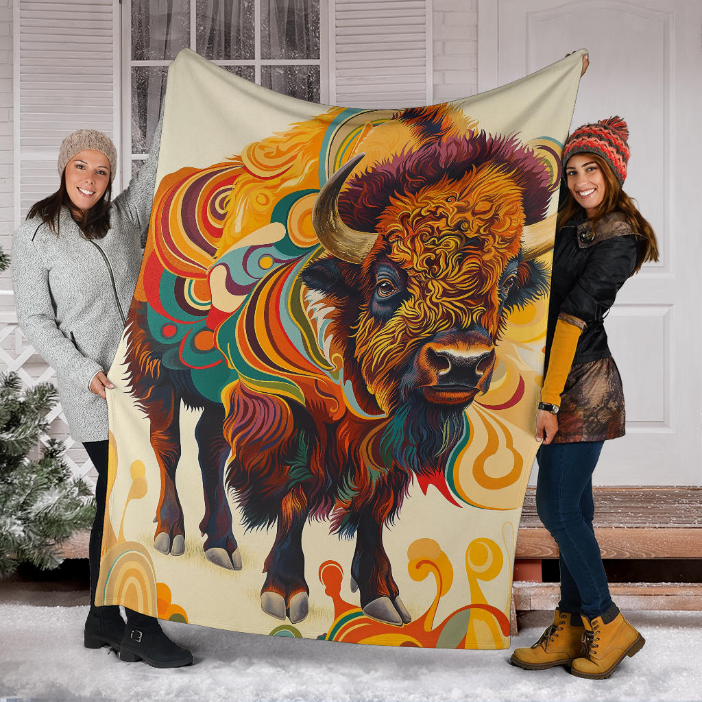 Bison Blanket, Trippy Psychedelics Bison Fleece Blanket, Bison Throw Blanket, Bison Gifts