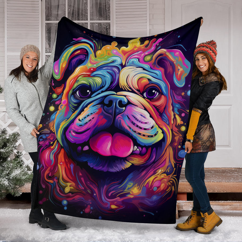 Trippy Psychedelics Bulldog Blanket, Bulldog Throw Blanket, Bulldog Fleece Blanket, Bulldog Gifts