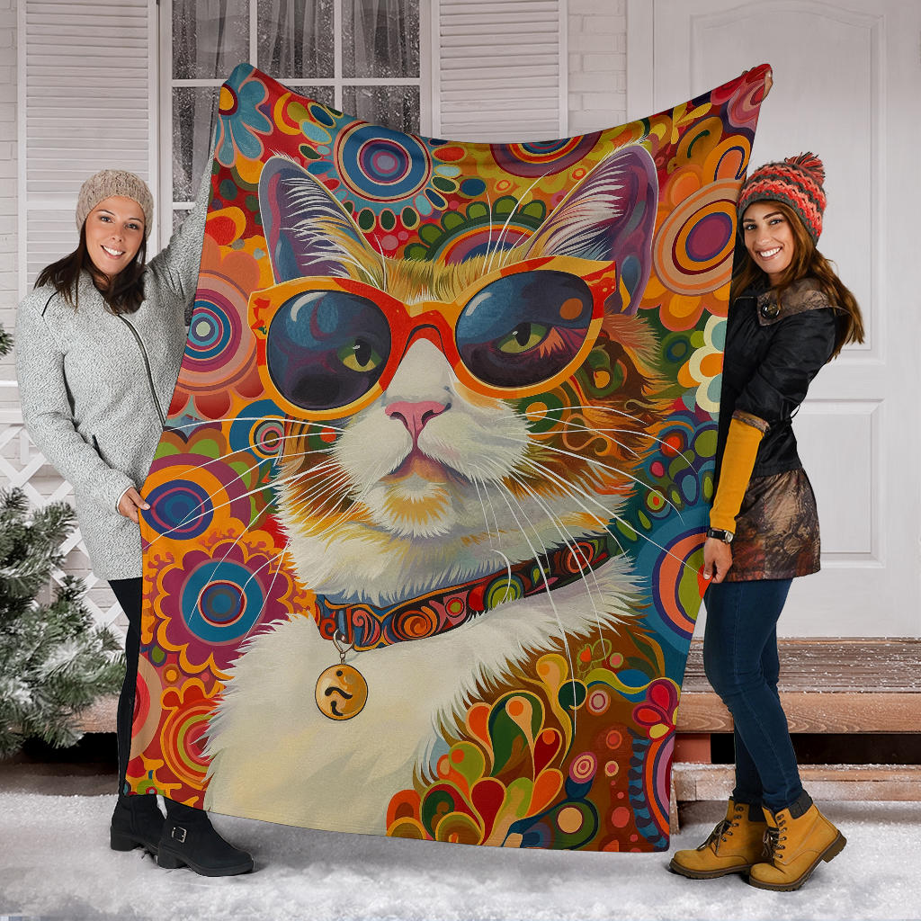 American Curl cat Blanket, Trippy Psychedelics American Curl cat Fleece Blanket, American Curl cat Throw Blanket, American Curl cat Gifts