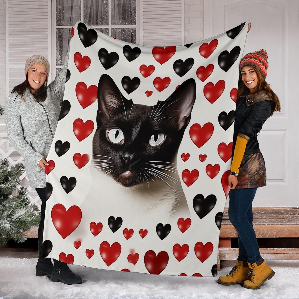 Siamese Cat Hearts Blanket