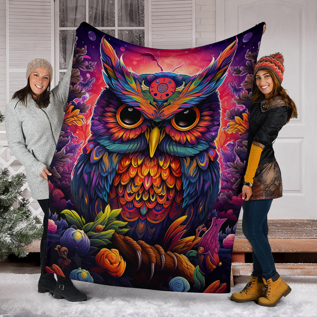 Trippy Psychedelics Owl Blanket, Owl Throw Blanket, Owl Fleece Blanket, Owl Gifts