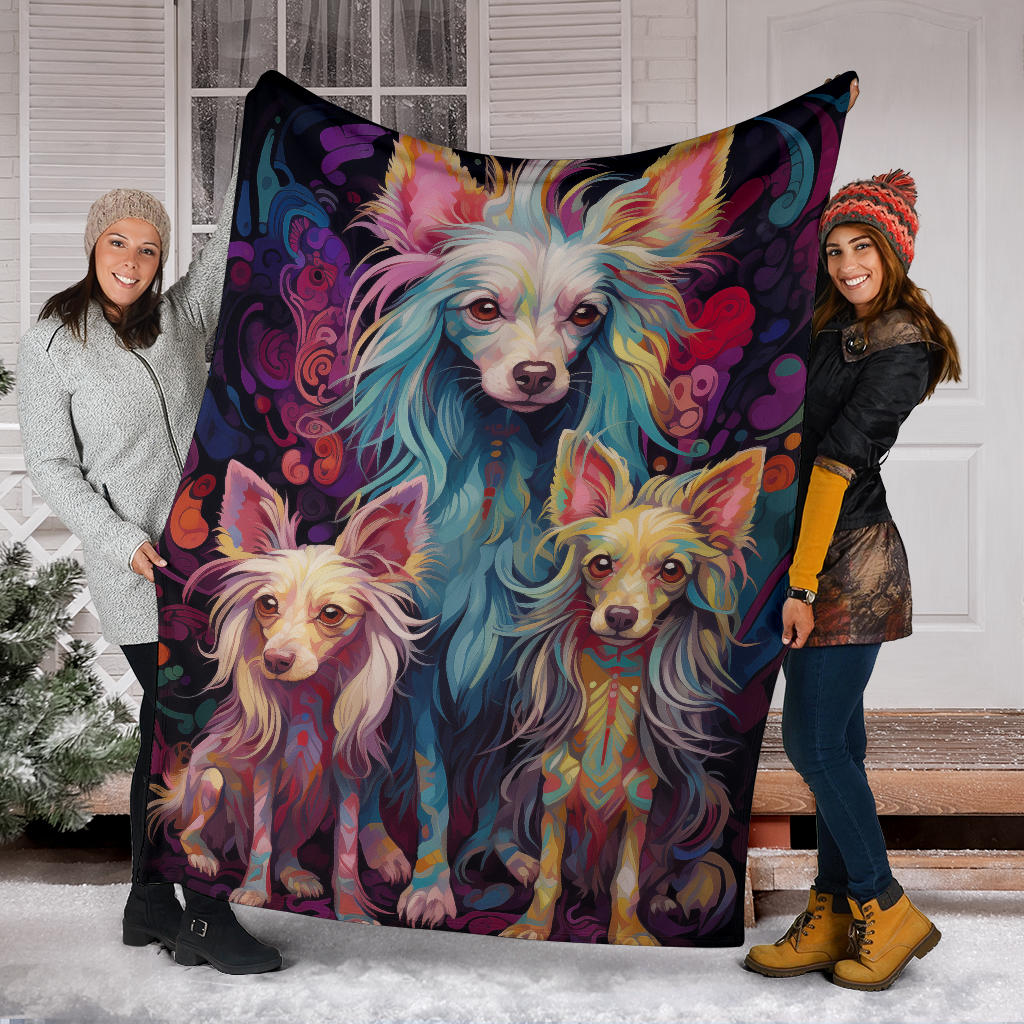 Chinese Crested Blanket, Trippy Psychedelics Chinese Crested Fleece Blanket, Chinese Crested Throw Blanket, Chinese Crested Gifts