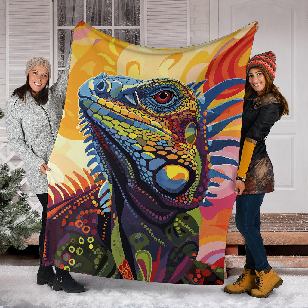 Iguana Blanket, Trippy Psychedelics Iguana Fleece Blanket, Iguana Throw Blanket, Iguana Gifts