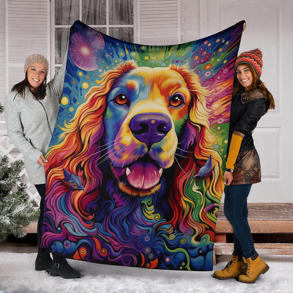 Cocker Spaniel Blanket, Cocker Spaniel Trippy Psychedelics Blanket, Cocker Spaniel Gifts, Cocker Spaniel Throw Blanket