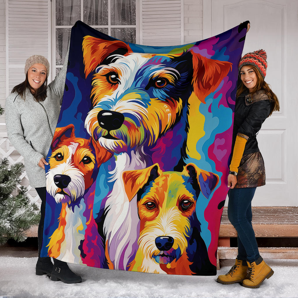 Fox Terrier Blanket, Trippy Psychedelics Fox Terrier Fleece Blanket, Fox Terrier Throw Blanket, Fox Terrier Gifts