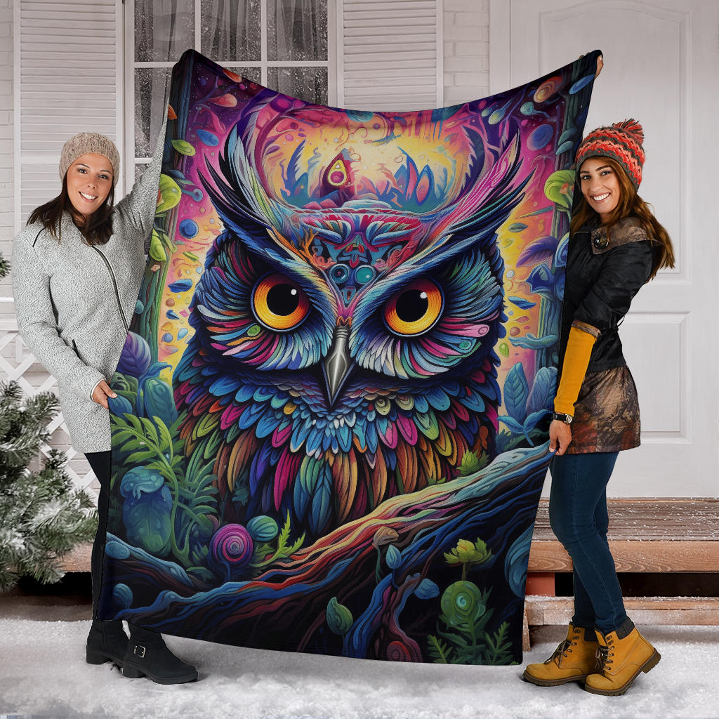 Trippy Psychedelics Owl Blanket, Owl Throw Blanket, Owl Fleece Blanket, Owl Gifts