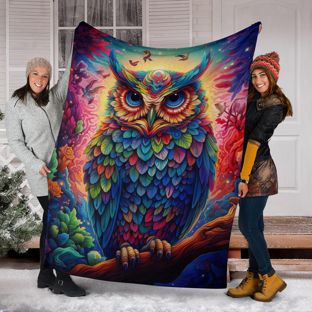 Trippy Psychedelics Owl Blanket, Owl Throw Blanket, Owl Fleece Blanket, Owl Gifts