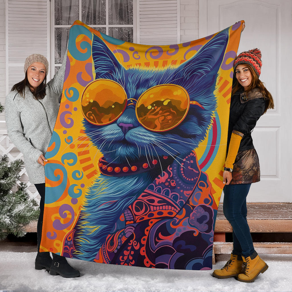 American Curl cat Blanket, Trippy Psychedelics American Curl cat Fleece Blanket, American Curl cat Throw Blanket, American Curl cat Gifts