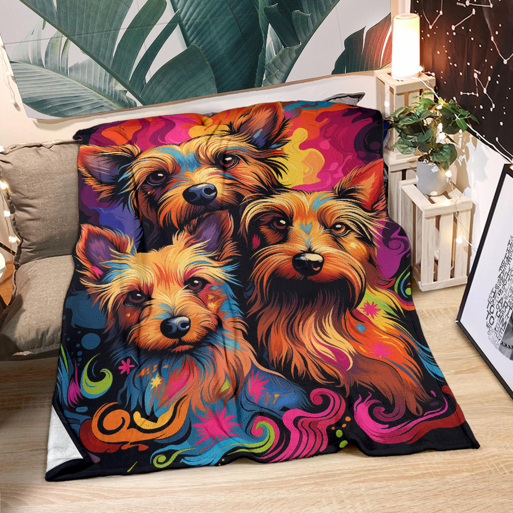 Australian Terrier Blanket, Trippy Psychedelics Australian Terrier Fleece Blanket, Australian Terrier Throw Blanket, Australian Terrier Gifts