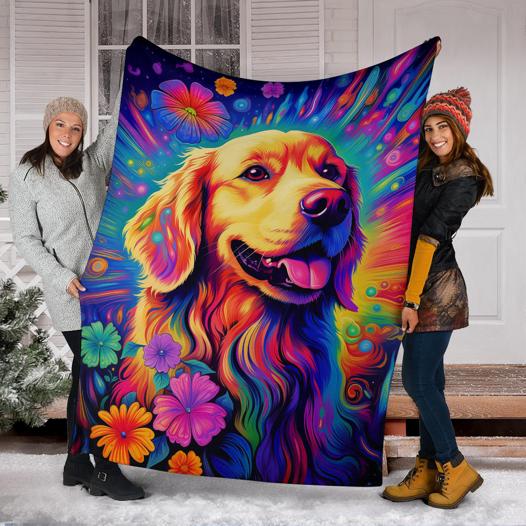 Trippy Psychedelics Golden Retriever Blanket, Golden Retriever Throw Blanket, Golden Retriever Fleece Blanket, Golden Retriever Gifts