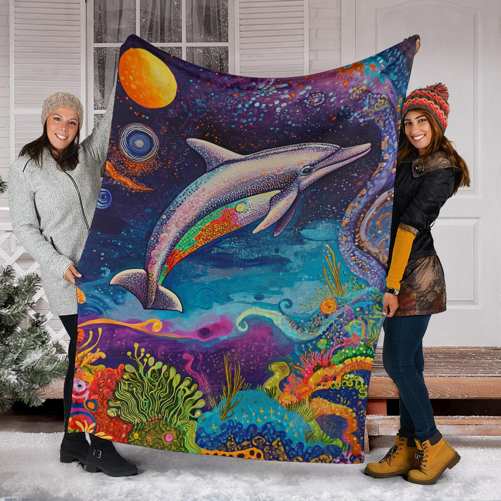 Dolphin Blanket, Trippy Psychedelics Dolphin Fleece Blanket, Dolphin Throw Blanket, Dolphin Gifts