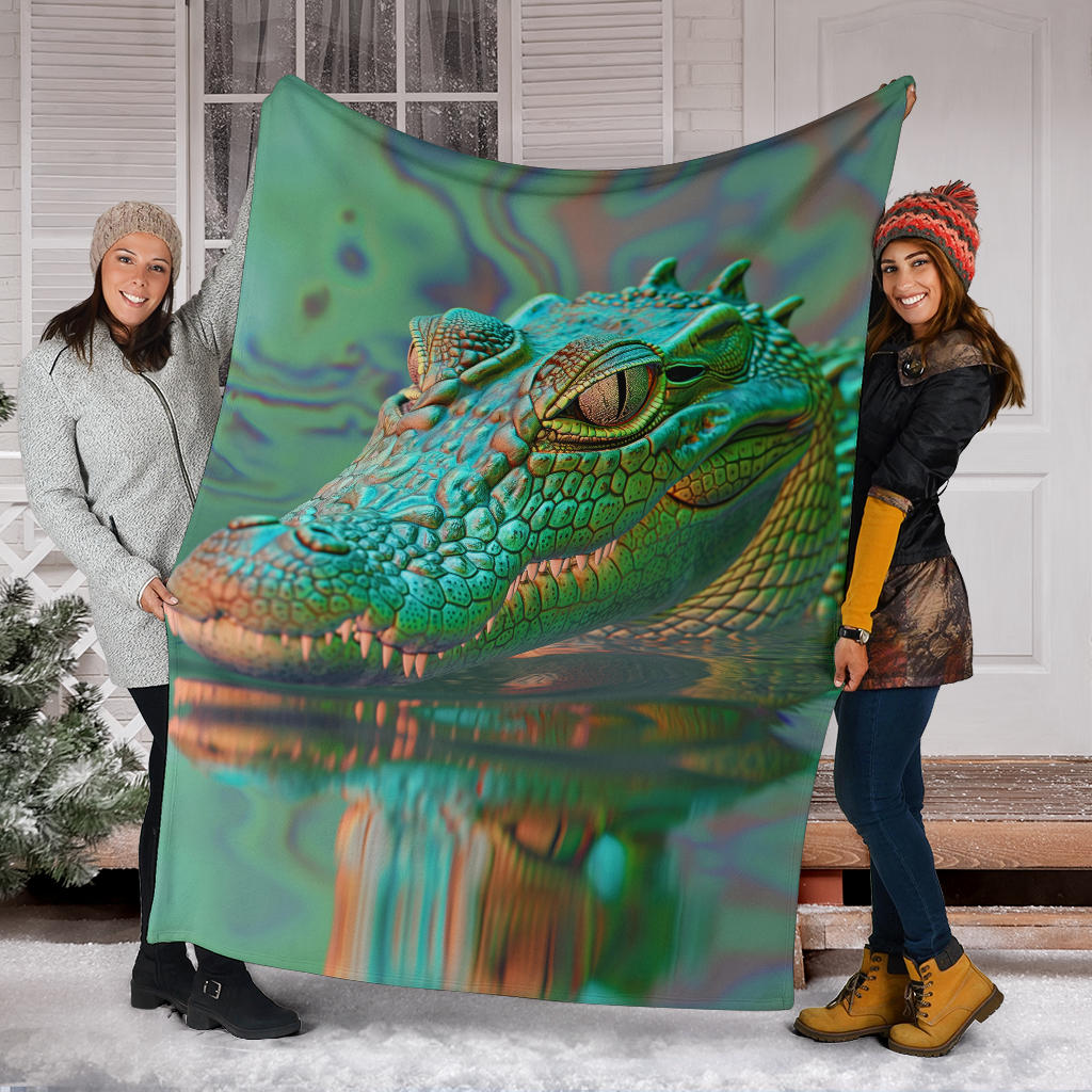 Crocodile Blanket, Trippy Psychedelics Crocodile Fleece Blanket, Crocodile Throw Blanket, Crocodile Gifts