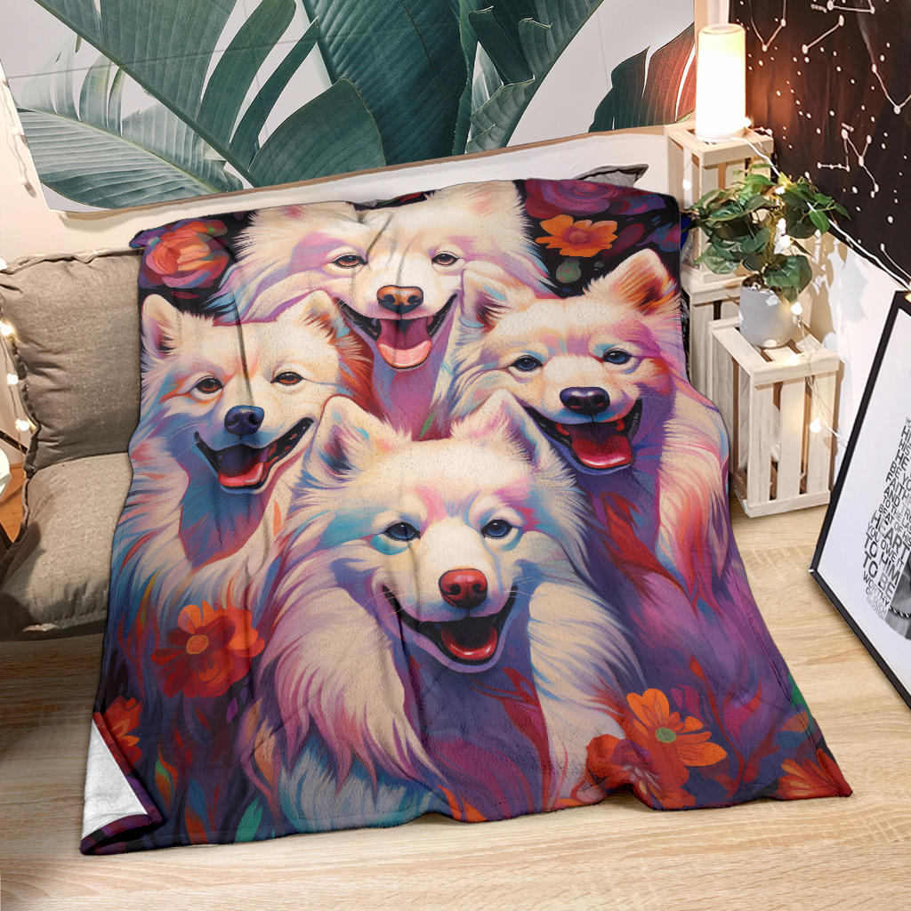 American Eskimo Blanket, Trippy Psychedelics American Eskimo Fleece Blanket, American Eskimo Throw Blanket, American Eskimo Gifts