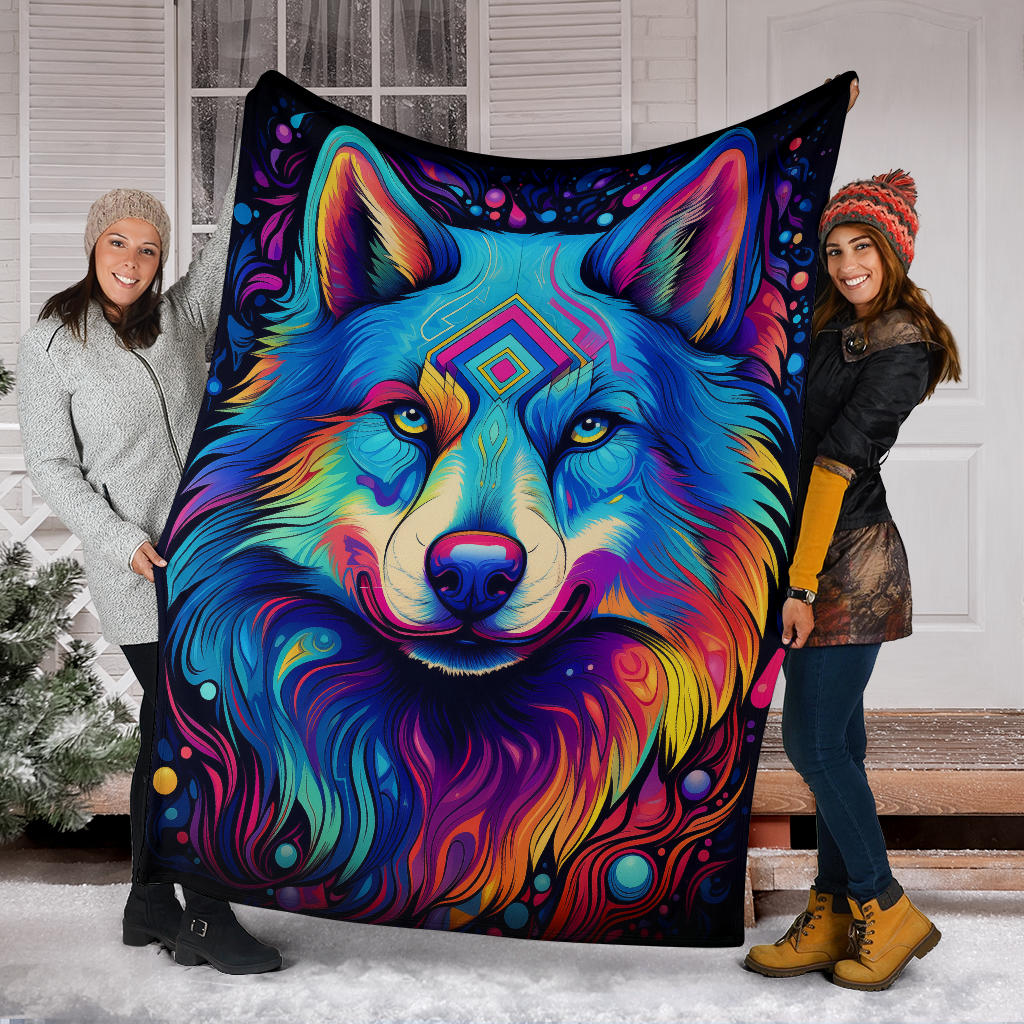 Trippy Psychedelics Siberian Husky Blanket, Siberian Husky Fleece Blanket, Siberian Husky Throw Blanket, Siberian Husky Gifts