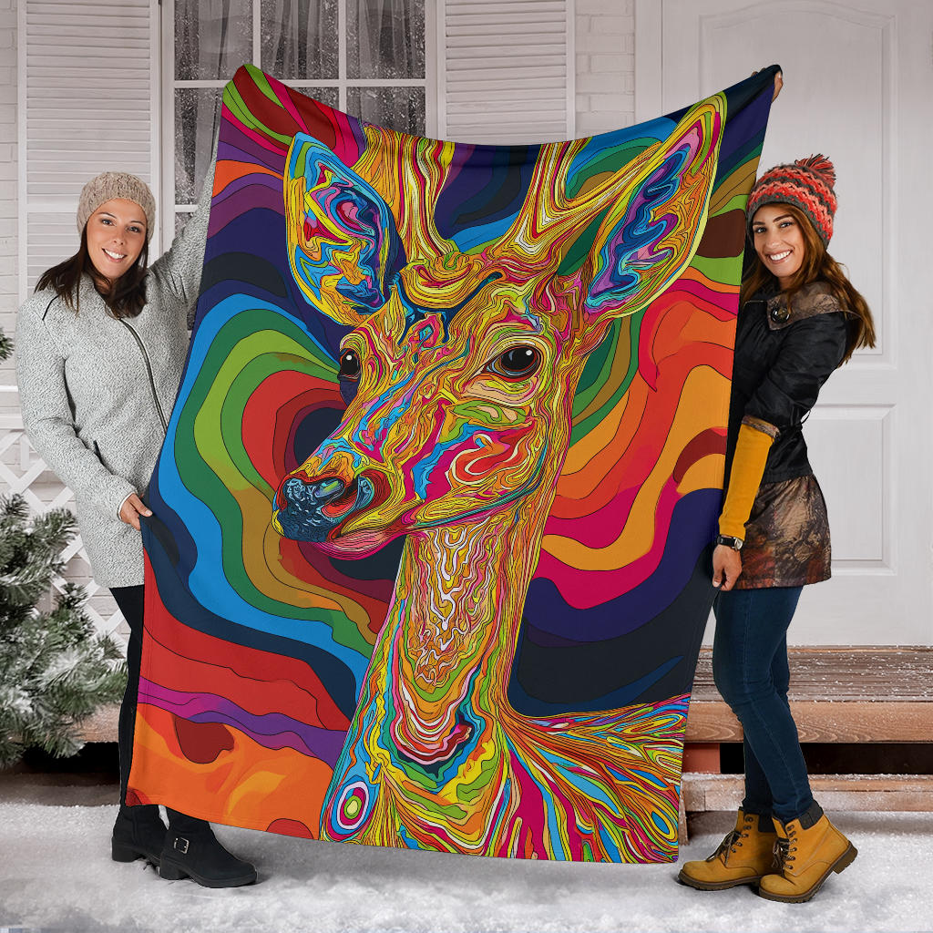 Deer Blanket, Trippy Psychedelics Deer Fleece Blanket, Deer Throw Blanket, Deer Gifts