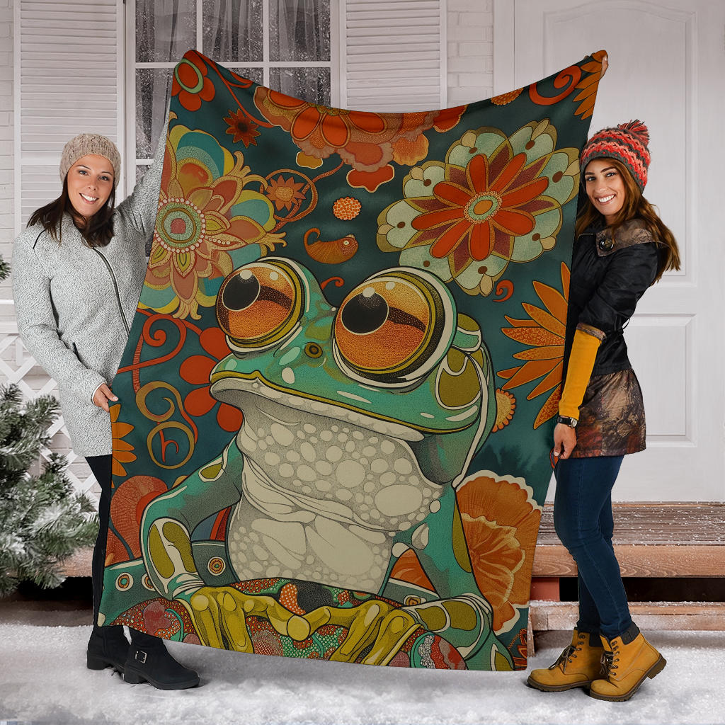 Frog Blanket, Trippy Psychedelics Frog Fleece Blanket, Frog Throw Blanket, Frog Gifts