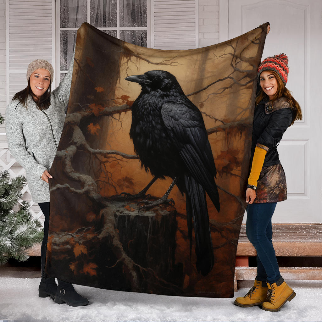 Crow Raven Blanket,  Goth Gifts, Crow Fleece Blanket, Crow Gifts, Crow Custom Blanket, Witchy Blanket