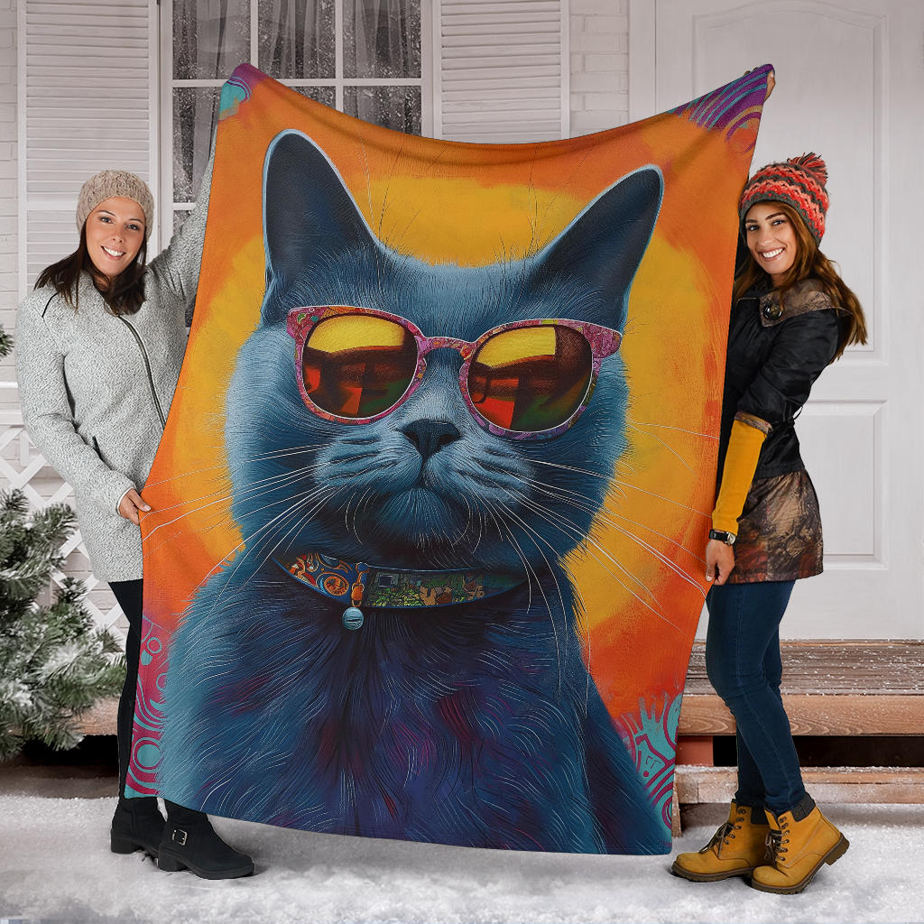 Chartreux cat Blanket, Trippy Psychedelics Chartreux cat Fleece Blanket, Chartreux cat Throw Blanket, Chartreux cat Gifts