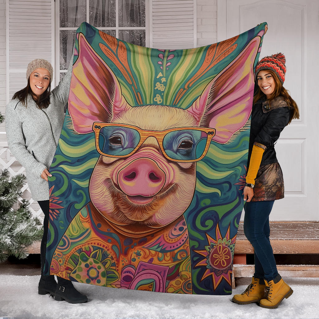 Pig Blanket, Trippy Psychedelics Pig Fleece Blanket, Pig Throw Blanket, Pig Gifts