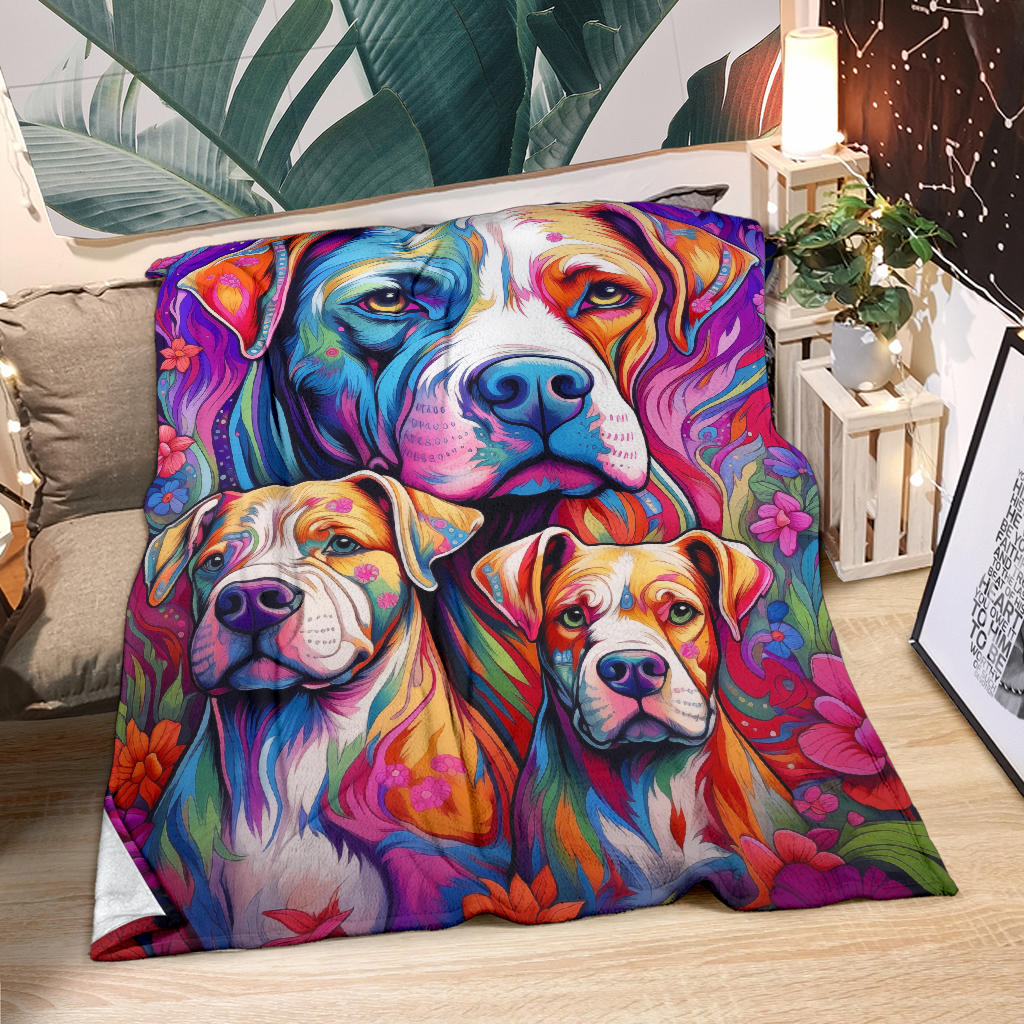 American Bulldog Blanket, Trippy Psychedelics American Bulldog Fleece Blanket, American Bulldog Throw Blanket, American Bulldog Gifts