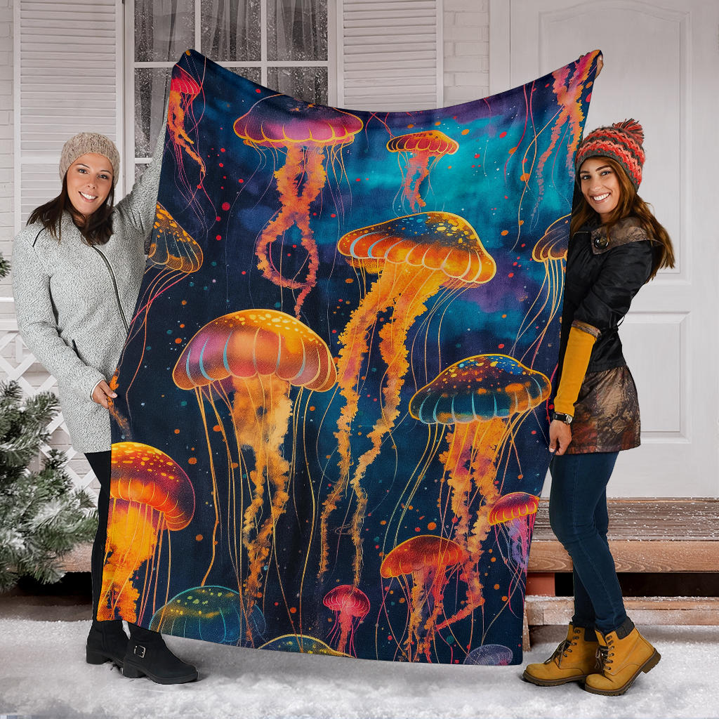 Jellyfish Blanket, Trippy Psychedelics Jellyfish Fleece Blanket, Jellyfish Throw Blanket, Jellyfish Gifts