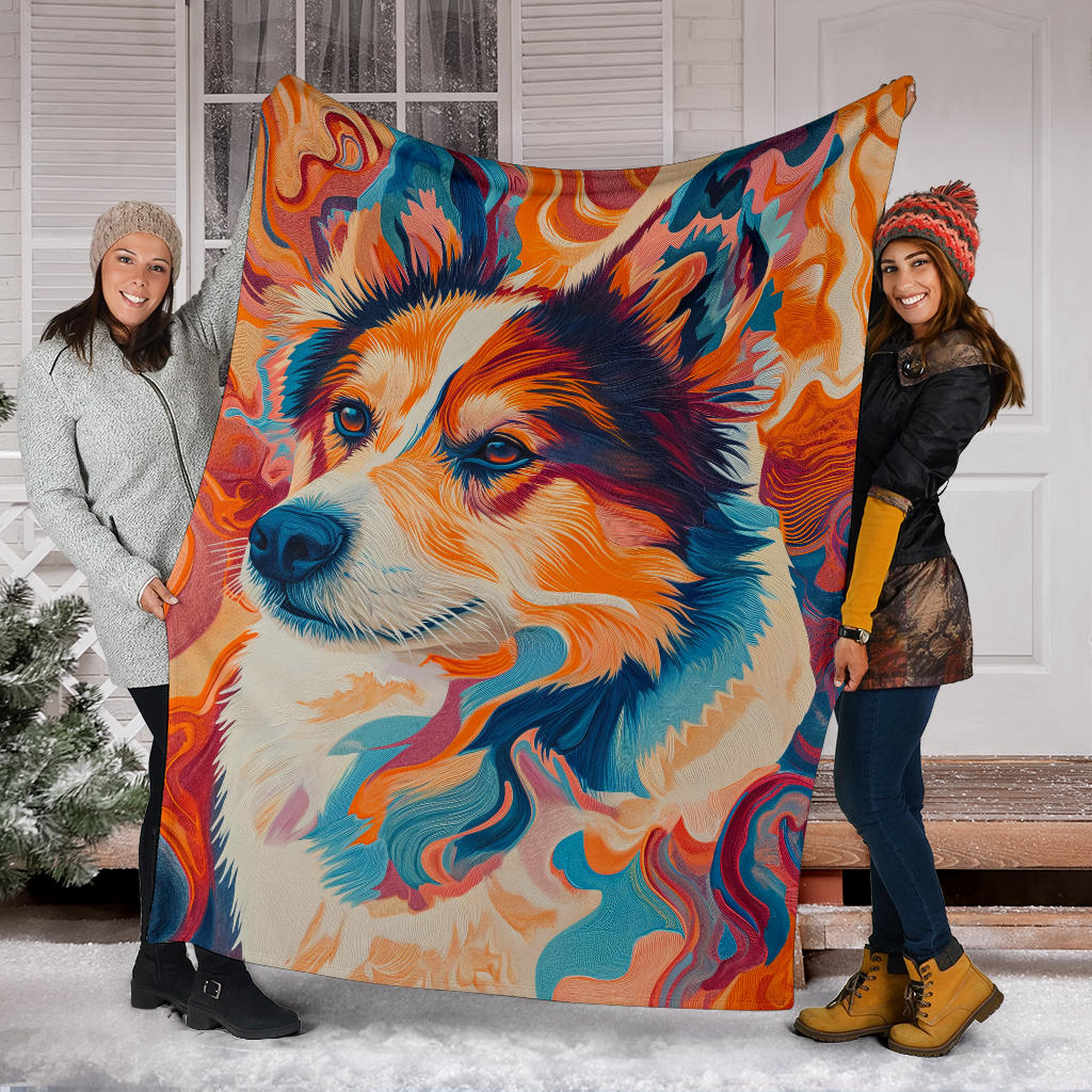 Icelandic Sheepdog Blanket, Trippy Psychedelics Icelandic Sheepdog Fleece Blanket, Icelandic Sheepdog Throw Blanket, Icelandic Sheepdog Gifts