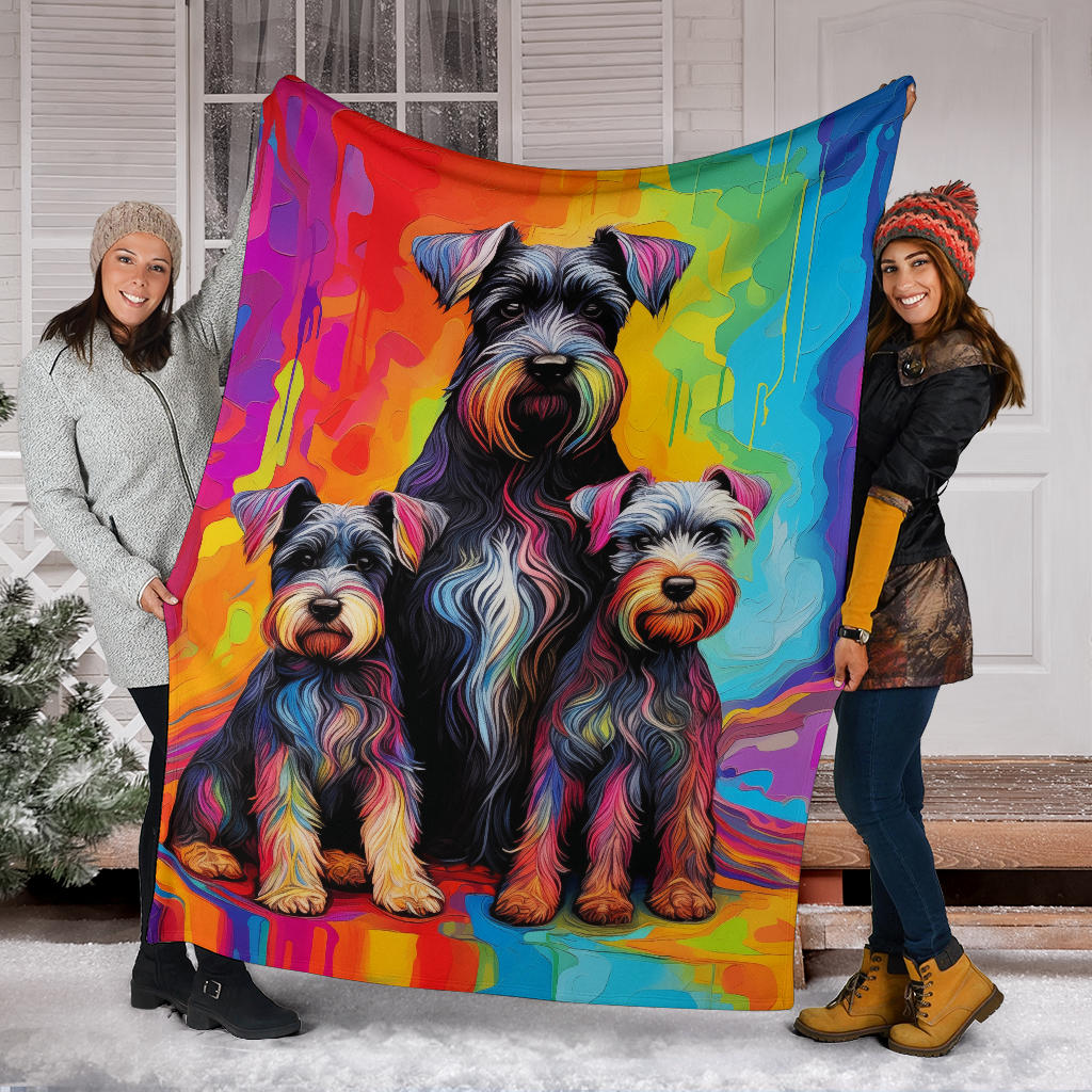 Miniature Schnauzer Blanket, Trippy Psychedelics Miniature Schnauzer Fleece Blanket, Miniature Schnauzer Throw Blanket, Miniature Schnauzer Gifts