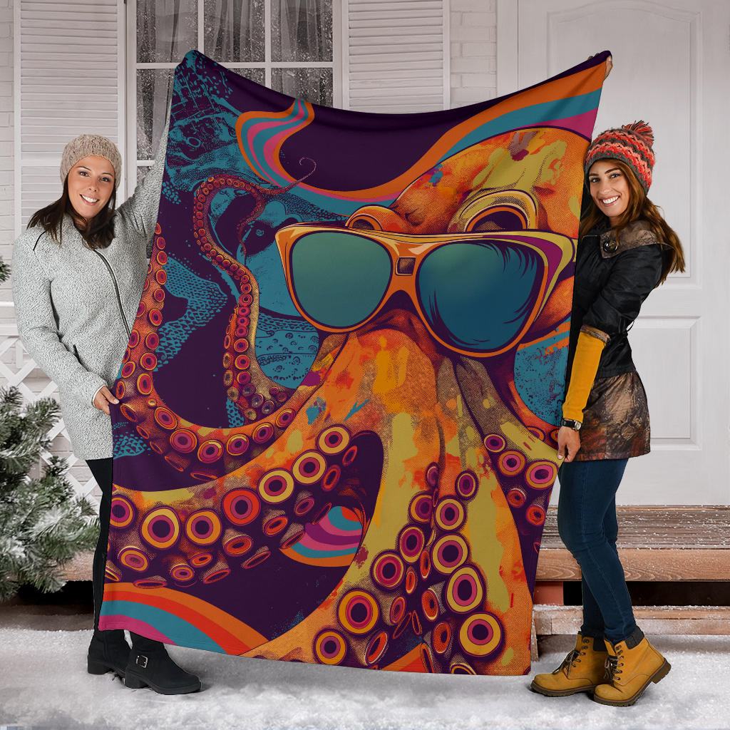 Octopus Blanket, Trippy Psychedelics Octopus Fleece Blanket, Octopus Throw Blanket, Octopus Gifts