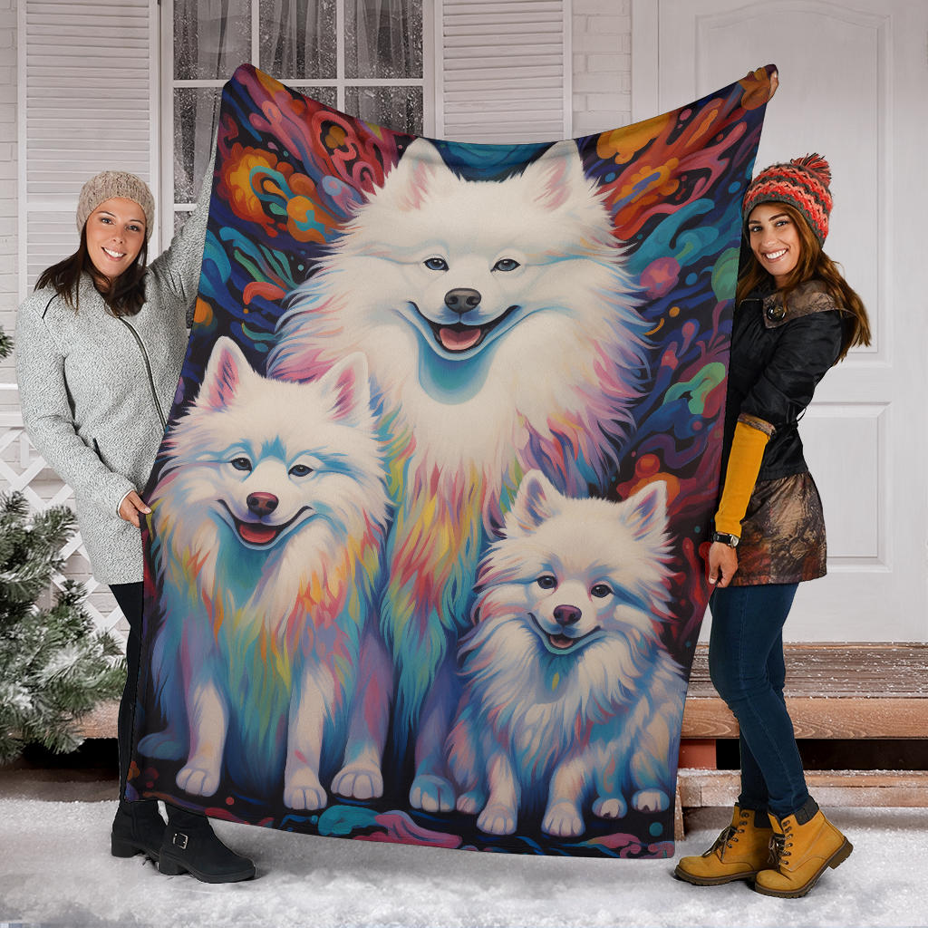 Samoyed Blanket, Trippy Psychedelics Samoyed Fleece Blanket, Samoyed Throw Blanket, Samoyed Gifts