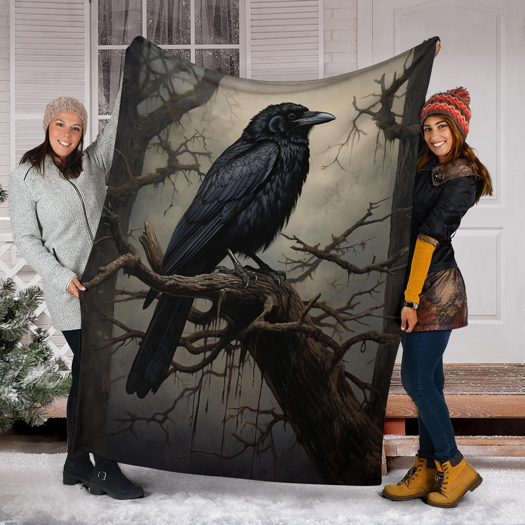 Crow Raven Blanket,  Goth Gifts, Crow Fleece Blanket, Crow Gifts, Crow Custom Blanket, Witchy Blanket