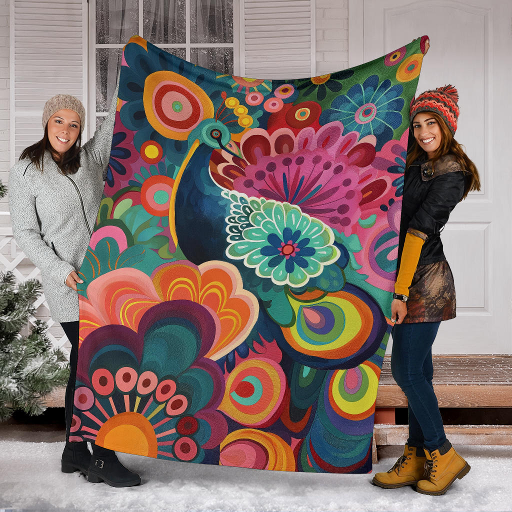 Peacock Blanket, Trippy Psychedelics Peacock Fleece Blanket, Peacock Throw Blanket, Peacock Gifts