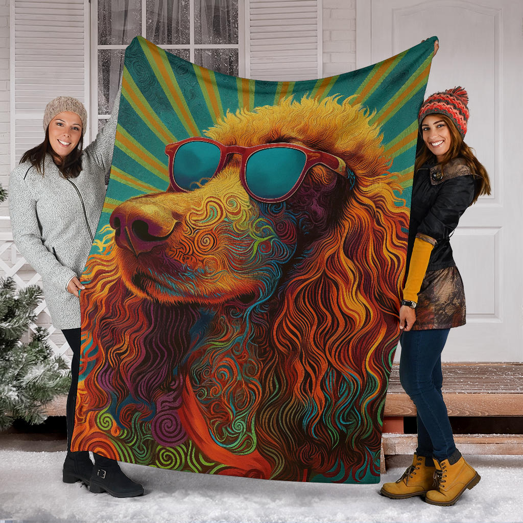 Irish Water Spaniel Blanket, Trippy Psychedelics Irish Water Spaniel Fleece Blanket, Irish Water Spaniel Throw Blanket, Irish Water Spaniel Gifts