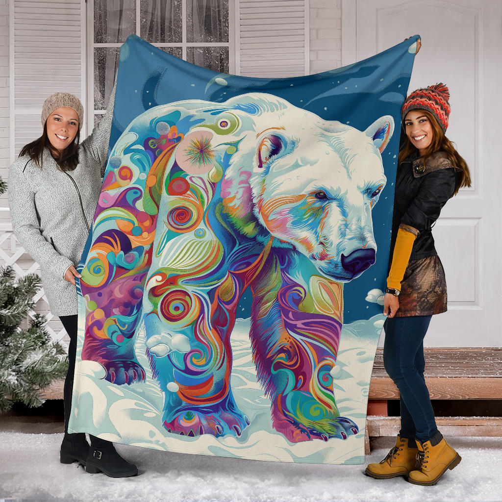 Polar Bear Blanket, Trippy Psychedelics Polar Bear Fleece Blanket, Polar Bear Throw Blanket, Polar Bear Gifts