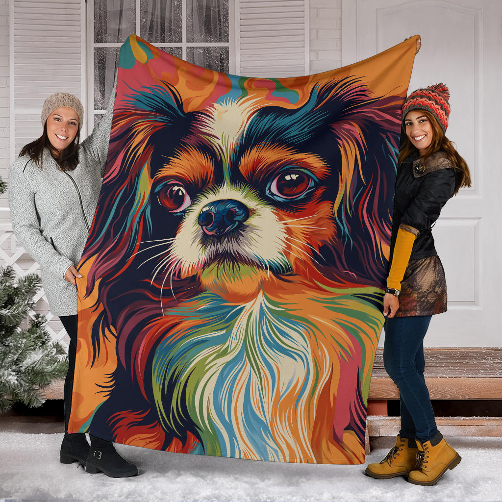 Japanese Chin Blanket, Trippy Psychedelics Japanese Chin Fleece Blanket, Japanese Chin Throw Blanket, Japanese Chin Gifts